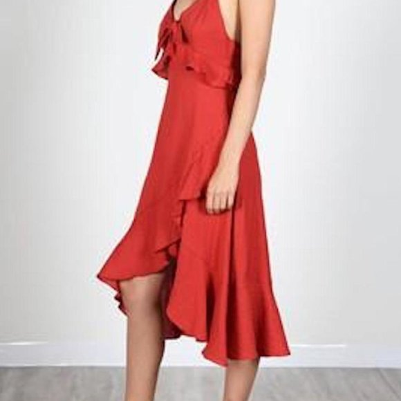 Essue Ruffle Midi Dress Size Small Red/Orange NWOT - Picture 4 of 12